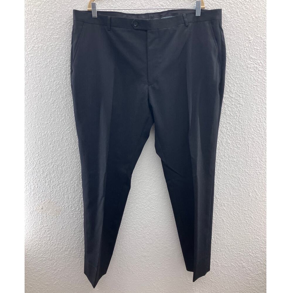 Pronto Uomo Platinum Black Flat Front Wool Pockets Zip Button Fly Dress Pant